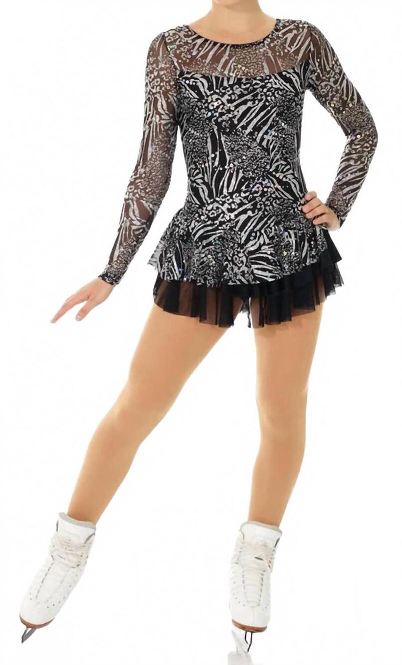 NEW MONDOR zebra sequin mesh long sleeve skate dress in black